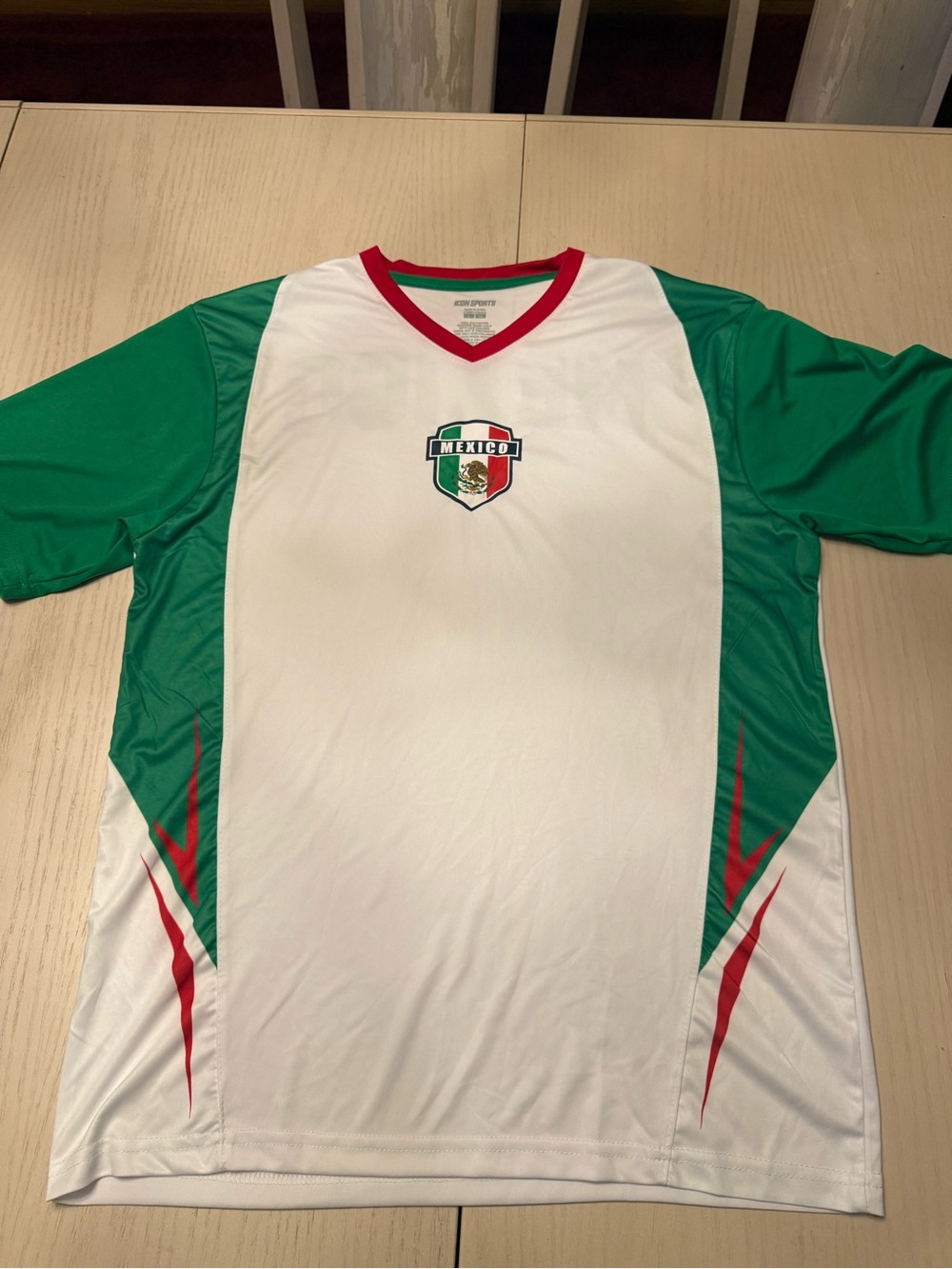 Icon Sports Mexico Soccer Jersey Mens L White Green Red V-Neck Poly El Tri NEW